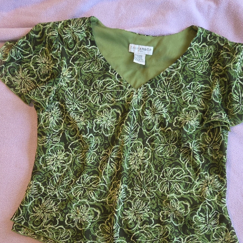 Sag Harbor Olive Floral Embroidered Blouse